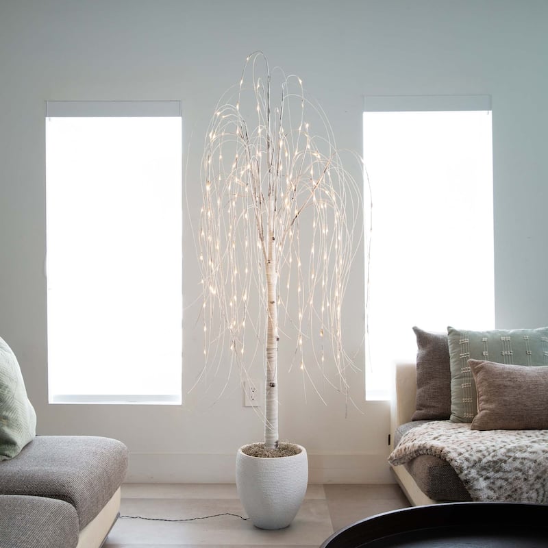 Pre-Lit Weeping Willow Artificial Christmas Tree - 6' - Warm White LED Lights