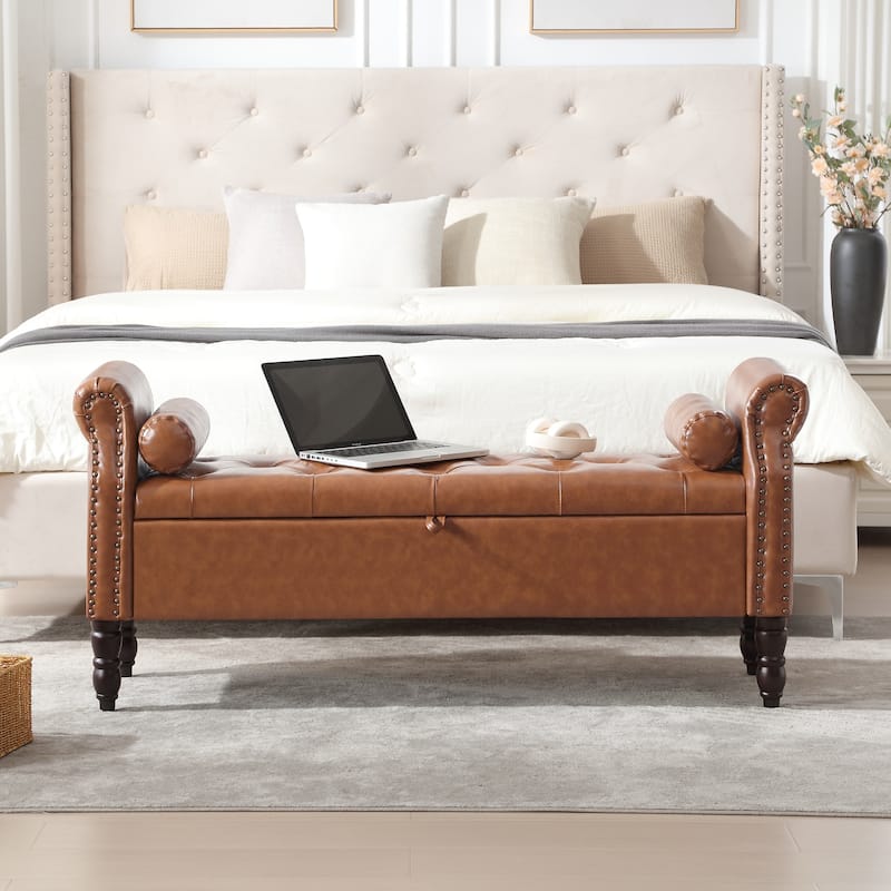 HOMYKA Storage Ottoman Bench with Rolled Arm