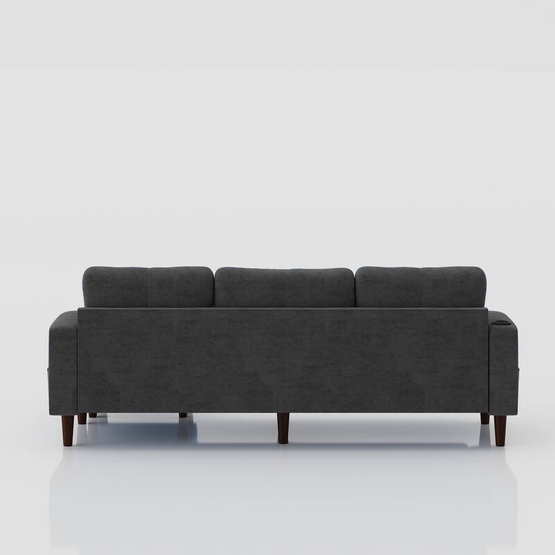 Grey 78.74'' Versatile L-Shaped 3-Seater Sofa with Storage and Built-in USB Ports