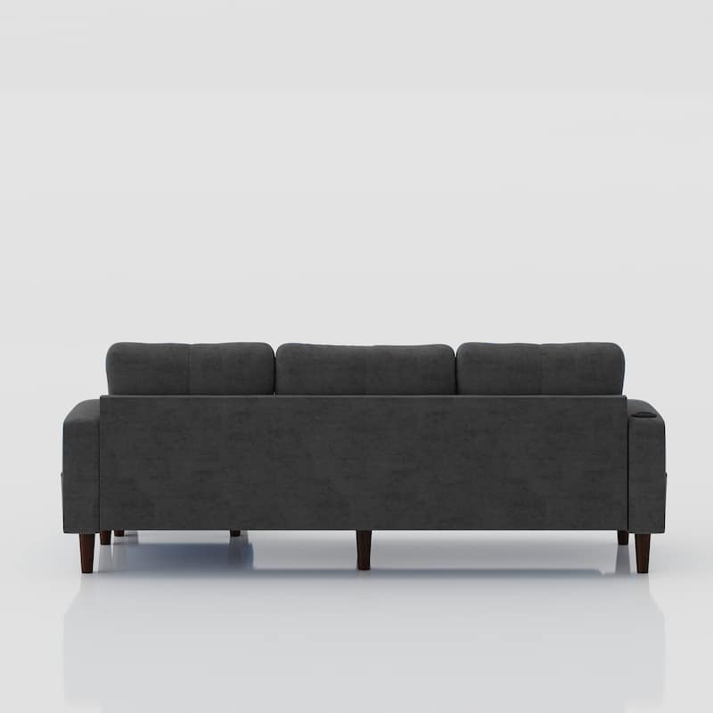 Grey 78.74'' Versatile L-Shaped 3-Seater Sofa with Storage and Footstool, Built-in USB Ports, and Cup Holders