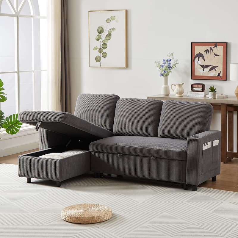 Comfortable Corduroy L-Shaped Combo Sofa Bed - Reversible Sleeper Sofa for Living Room, Office, and Apartment Spaces