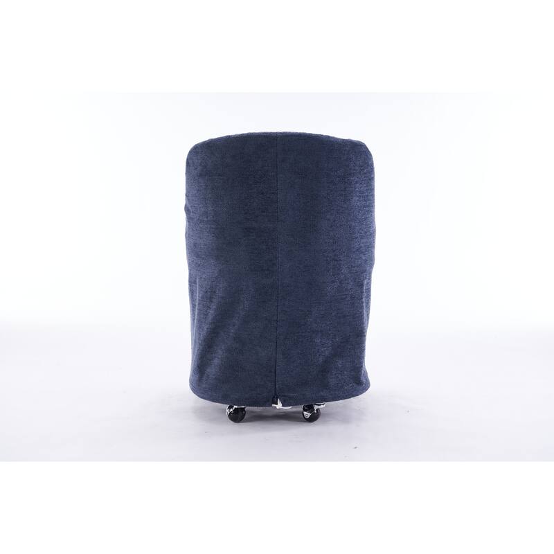 Set of 2 Chenille Fabric Dining Chairs With Universal Wheels,Blue