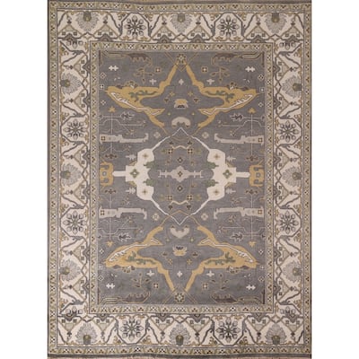 Transitional Gray Oushak Indian Rug Hand-Knotted Wool Carpet - 7'11"x 9'9"
