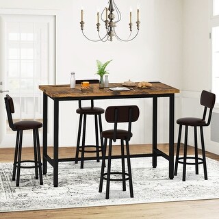 Grondin Mid-Century Modern 5-Piece Counter Height Dining Table Set with Faux Leather Stools, Space Saving Bar Table Set for 4