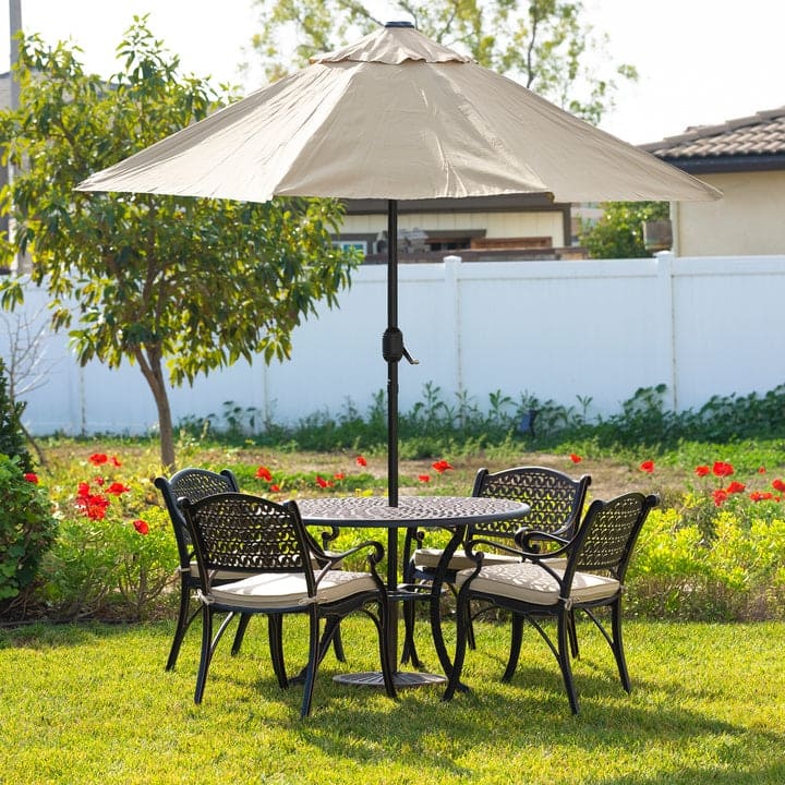 Kinger Home Harmon 5-Piece Cast Aluminum Outdoor Dining with Cushions - 41-Inch - Brown