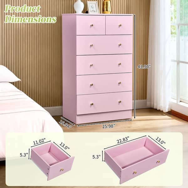 dimension image slide 10 of 11, 6-Drawer Large Dresser For Bedroom And Chest Of Drawers With Sturdy Construction Wood Storage Organizer For Closet