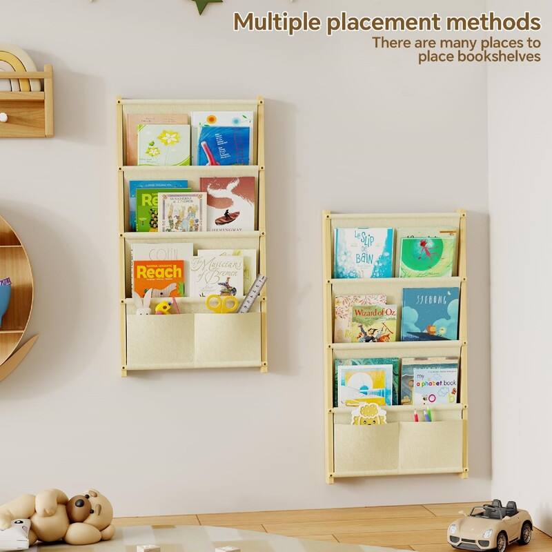 4-Tier Wall Mounted Kids Bookshelf - 16.5"D x 2"W x 31.5"H