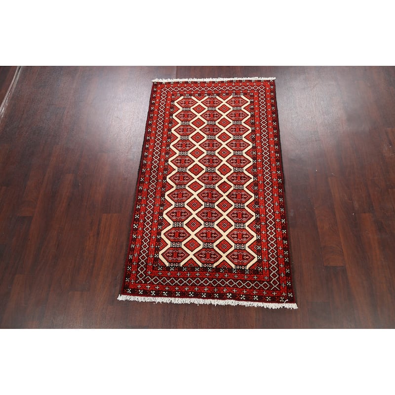 Traditional Geometric Balouch Persian Wool Area Rug Hand-knotted - 3'3" x 5'8"