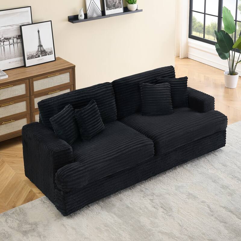 Corduroy Loveseat Sofa with 4 Pillows & Cushions, Upholstered Deep Seat Sofa wSolid Wood Base Frame Recliner Sofa Couch