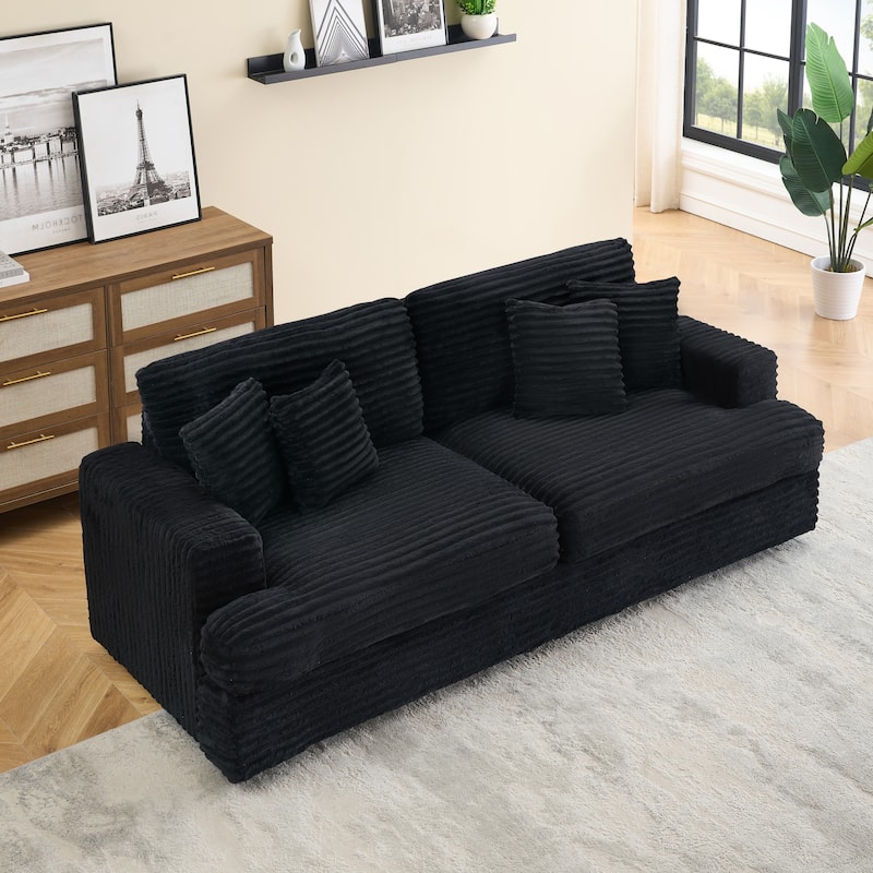 Corduroy Upholstered 3 Seater Sofa, Oversized Cloud Deep Seat Couch with 4 Lumbar Pillows, Loveseat for Living Room, Apartment