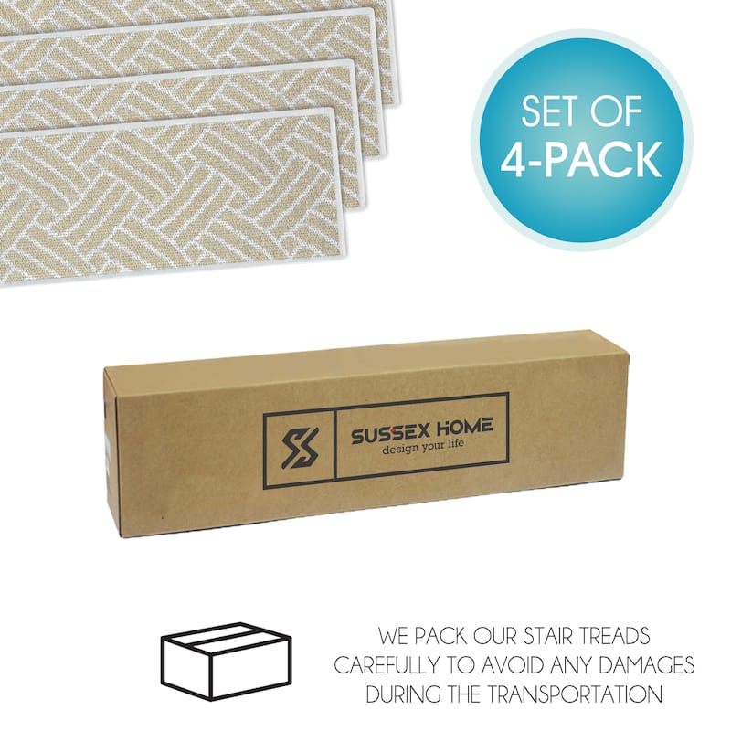 SussexHome Sisal Design 9" X 28" Stair Treads - 70% Cotton Anti-Slip Carpet Strips for Indoor Stairs-with Double Adhesive Tape