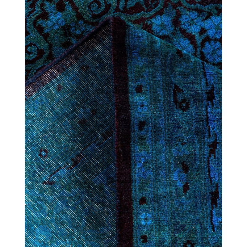 Overton Hand Knotted Wool Vintage Inspired Modern Contemporary Overdyed Blue Area Rug - 3' 0" x 12' 5"