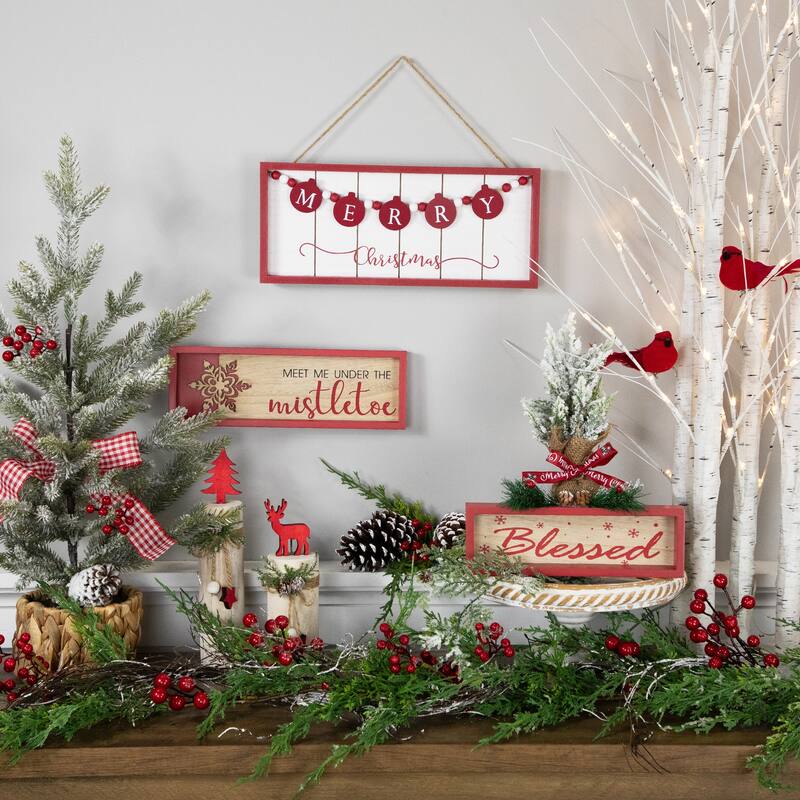 11.75" Red Framed "Meet Me Under The Mistletoe" Christmas Wall Decor