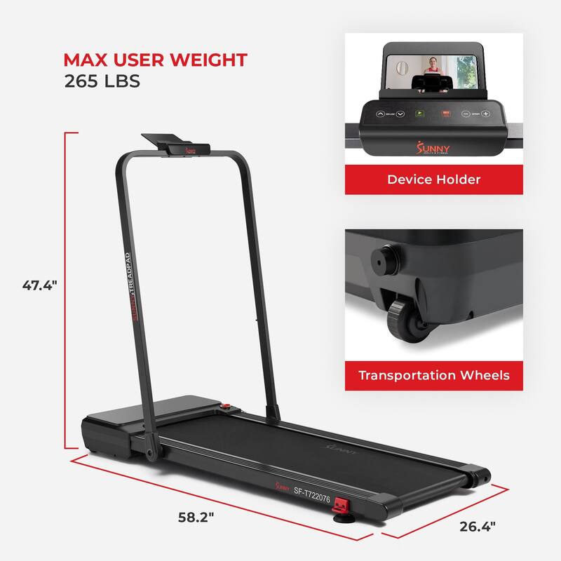 Sunny Health & Fitness Smart Treadpad Pacer Dual Walk Run Treadmill, w Auto Incline & Free SunnyFit App- SF-T722076