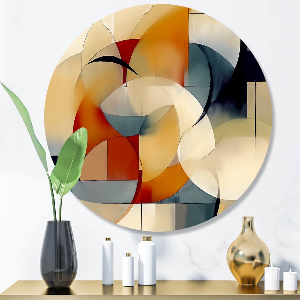 Designart "Exploring Abstracted Patterns I" Modern Geometric Metal Round Wall Art