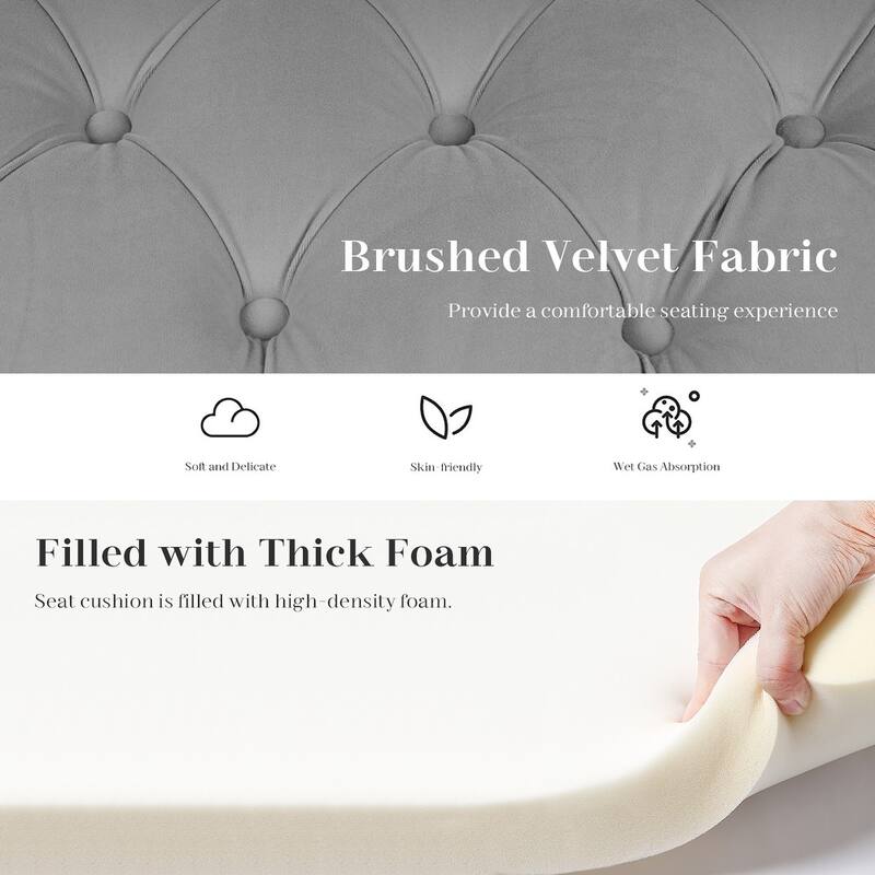 Upholstered Velvet Storage Ottoman Bench with Lift-Top Storage and Solid Rubberwood Legs