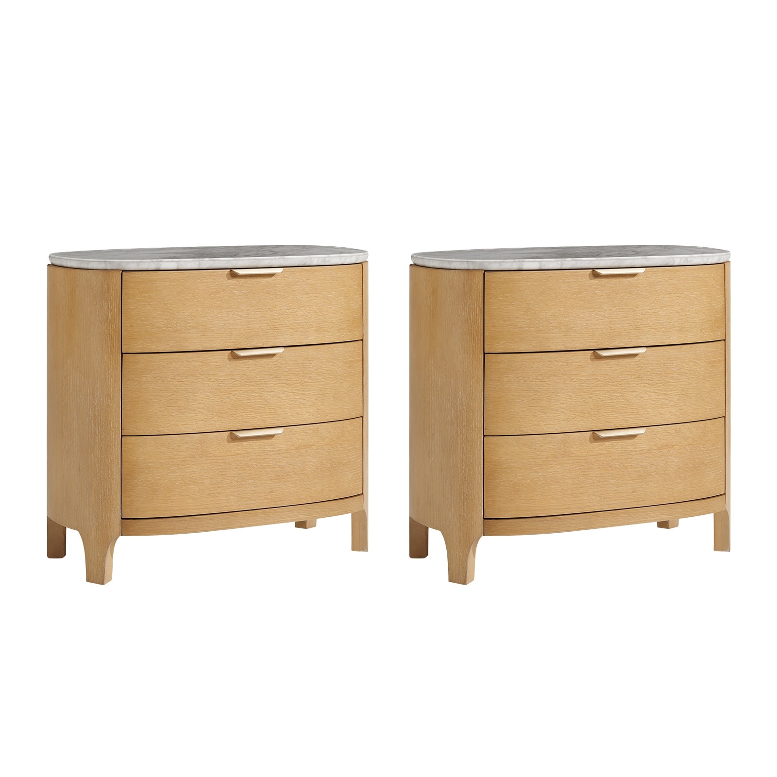 Giselle Modern 28" W 3 Drawer Solid Wood Nightstand with Marble Top and Oak Veneer Set of 2 By HULALA HOME