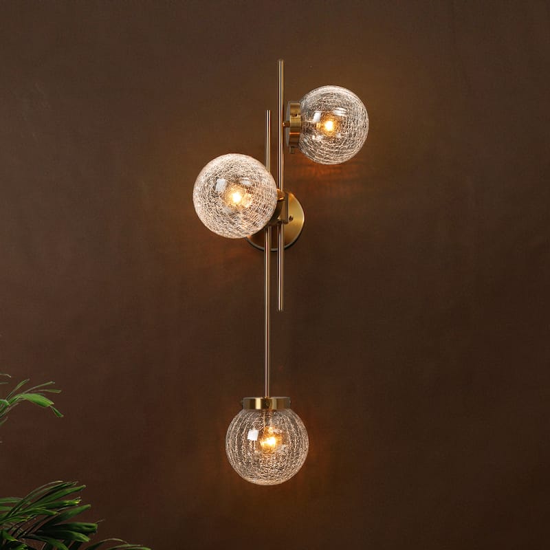 Modern Gold 3-Light Bathroom Vanity Lights Globe Glass Wall Sconces