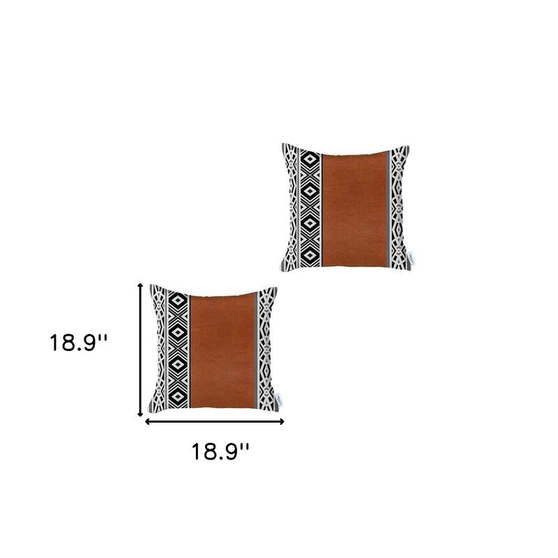 HomeRoots Set Of Two 18" X 18" Brown Geometric Zippered Handmade Faux Leather Throw Pillow