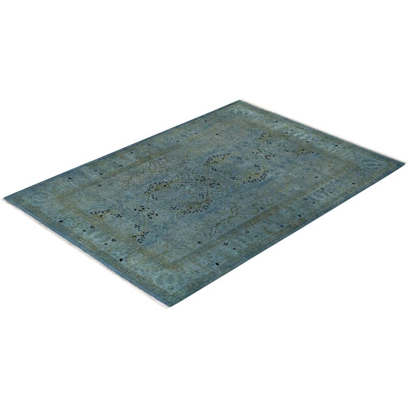 Overton Hand Knotted Wool Vintage Inspired Modern Contemporary Overdyed Gray Round Area Rug - 4' 3" x 6' 0"