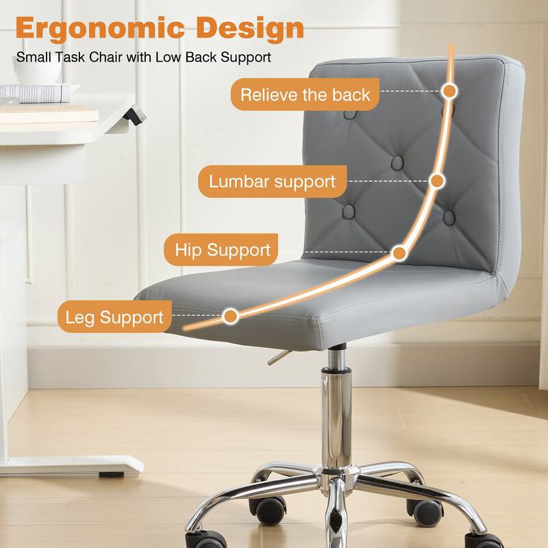 Javlergo Armless Office Desk Chair, PU Leather Mid-Back Adjustable Height 360° Rolling Swivel for Home Office Work