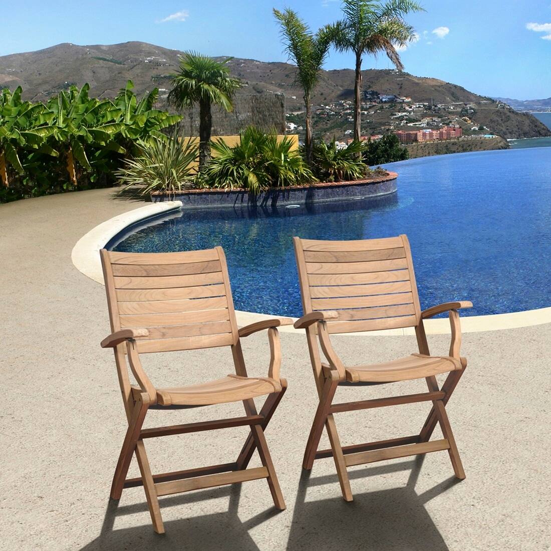 Dublin Home Outdoor 2Piece Folding Chair Set Patio Furniture Wooden Armchair Bed Bath