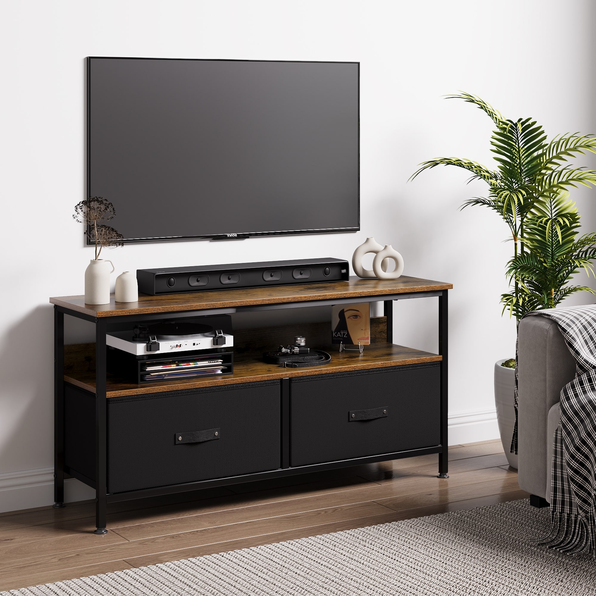 Farmhouse TV Stand with Storage Small Media Console Table