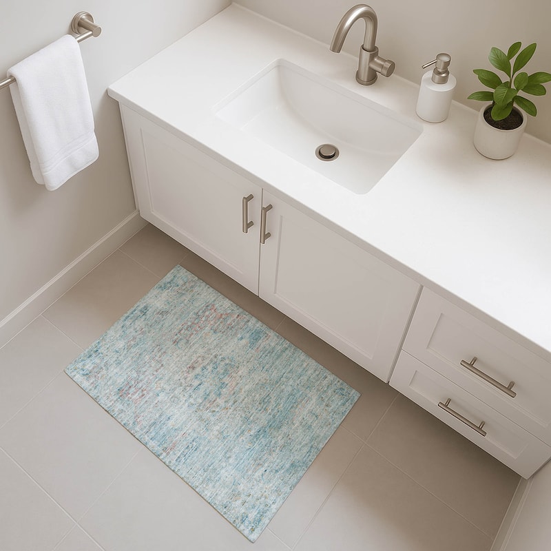 Premium Washable Super Soft Vintage Traditional Mayfield Rug - Sky - 1'8" x 2'6"