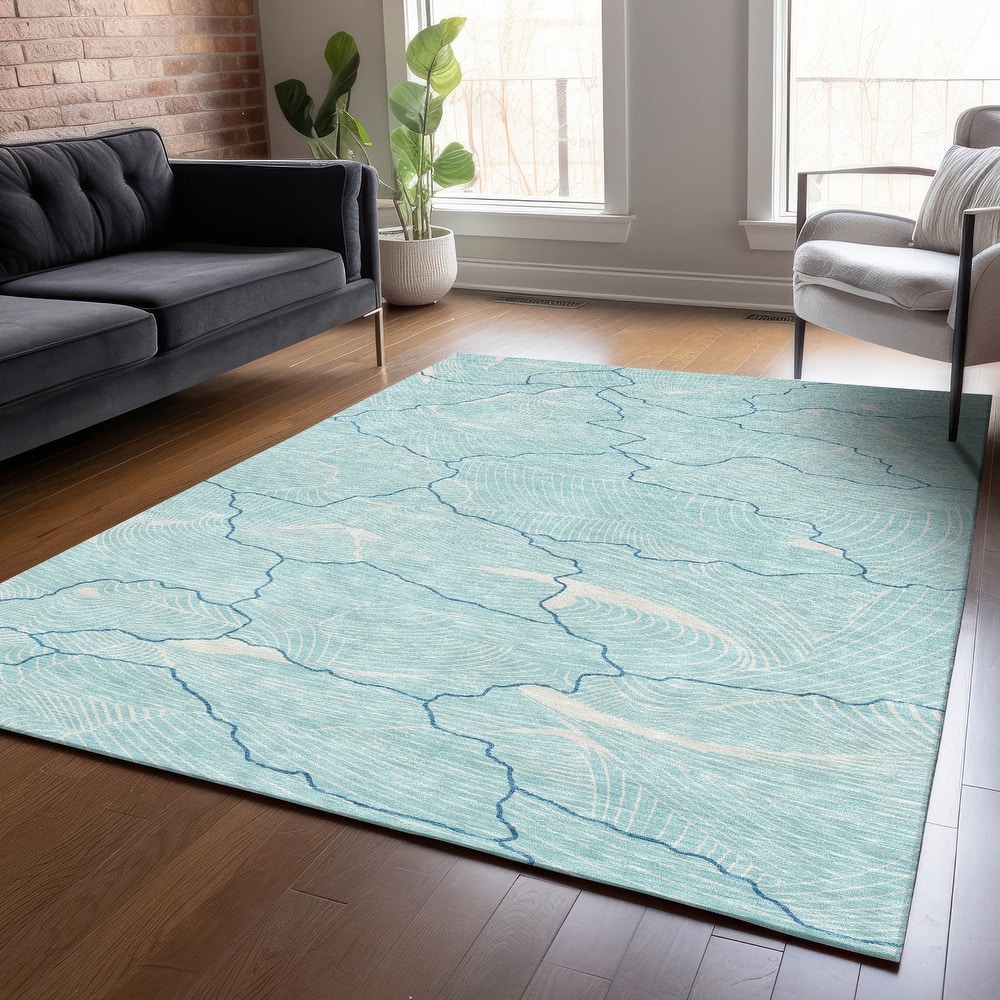 Machine Washable Indoor/ Outdoor Abstract Crackle Chantille Rug