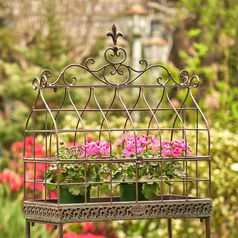 Vintage Style Iron Cage Plant Stand "Paris 1968" in Bronze