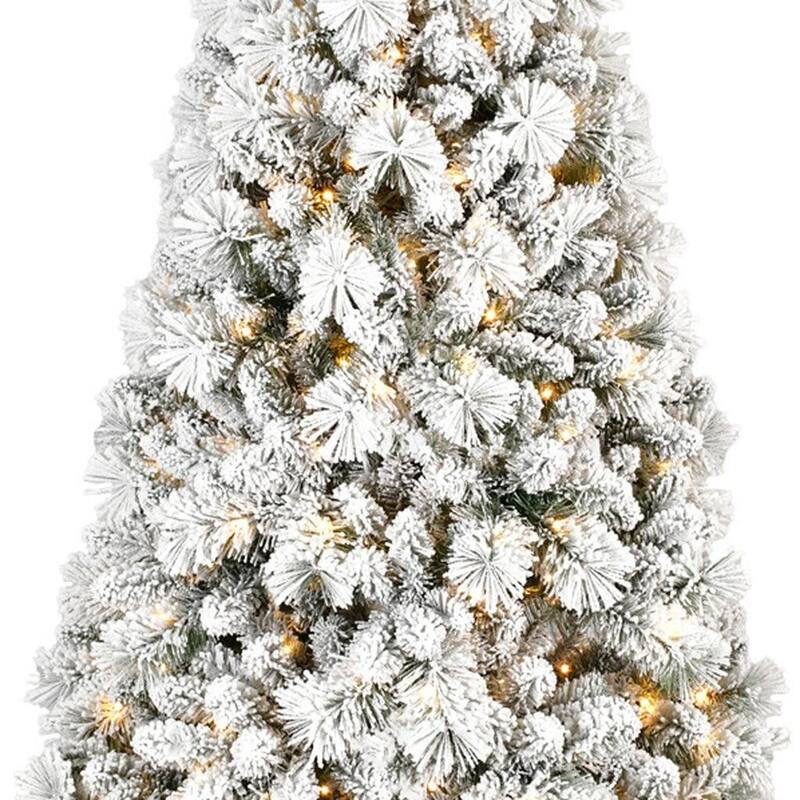 HomeRoots 4' White Pre Lit Slender Flocked Pine Christmas Tree - 29.00 in. x 48.00 in. x 29.00 in.