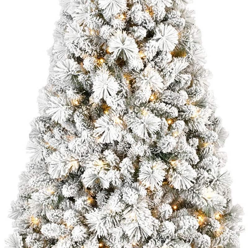 HomeRoots 7.5' White Pre Lit Full Flocked Fir Christmas Tree - 50.00 in. x 90.00 in. x 50.00 in.