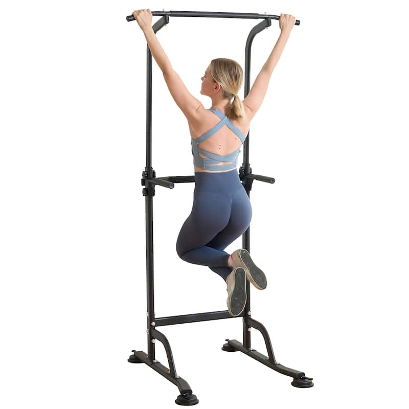 Adjustable Power Tower Pull Up Bar Dip Station - Black
