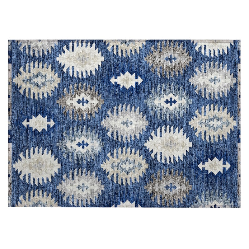 Machine Washable Indoor/ Outdoor Boho Tribal Chantille Rug