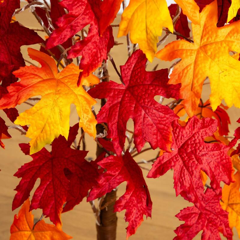 Pre-Lit Fall Harvest Weeping Maple Artificial Tree - 4' - Warm White LED Lights