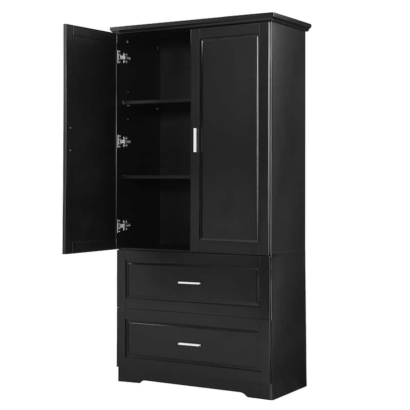 Rectangular Bathroom Cabinet with Doors and Drawers, Large Wooden Storage Cabinet 63-inch Tall Bathroom Towel Cabinet