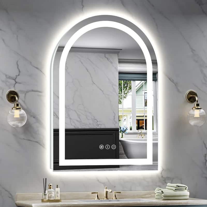 Full Size Arch Front & Back LED Lighted Anti-fog Tempered Glass Wall Bathroom Vanity Mirror, ETL Certified, 3-Year Warranty - 42"x30”