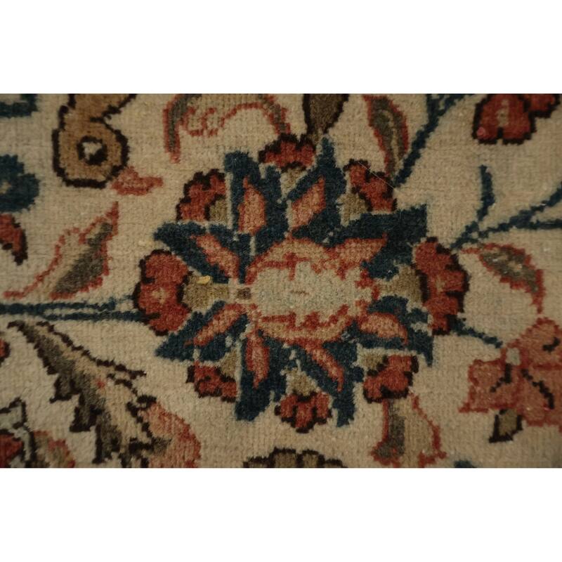 Hand Knotted Oriental 100% Wool Carpet Traditional Floral Beige & Ivories Qum Area Rug - 10' 11'' X 7' 2''