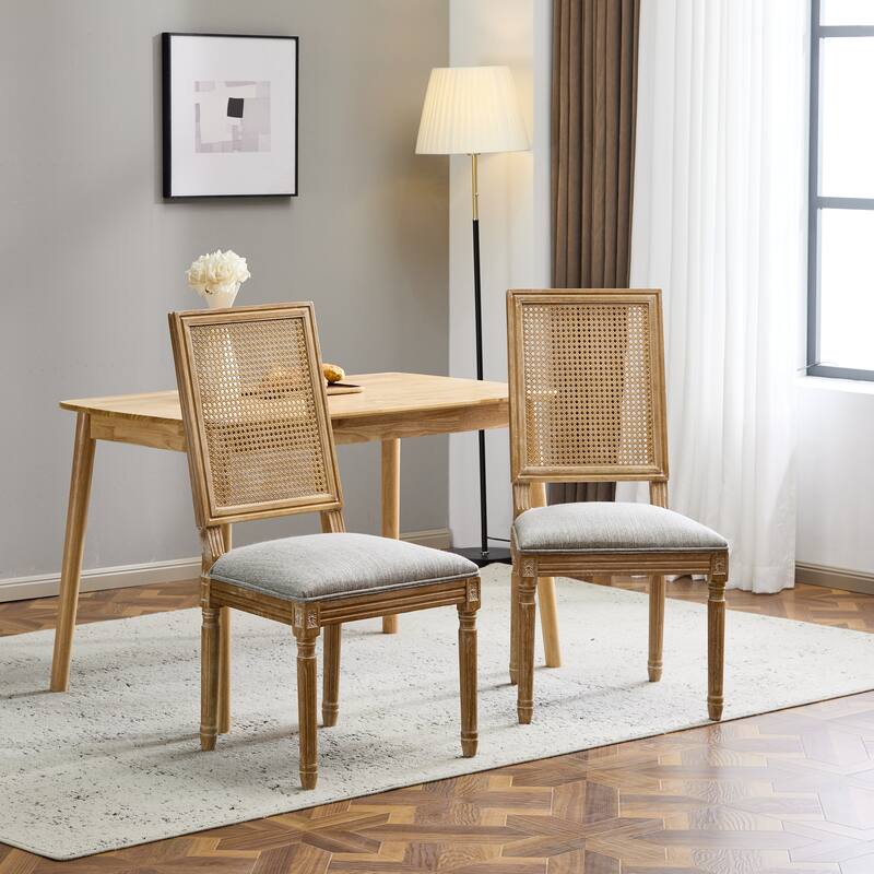 Modern 2 Piece Rattan Dining Chair with Backrest Cushions Wooden Legs for Dining Room Kitchen Living Room Bedroom