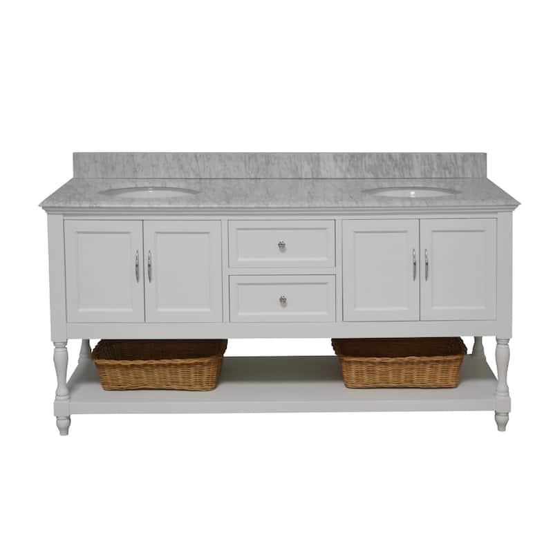 KitchenBathCollection Beverly 72" Double Bathroom Vanity with Carrara Marble Top