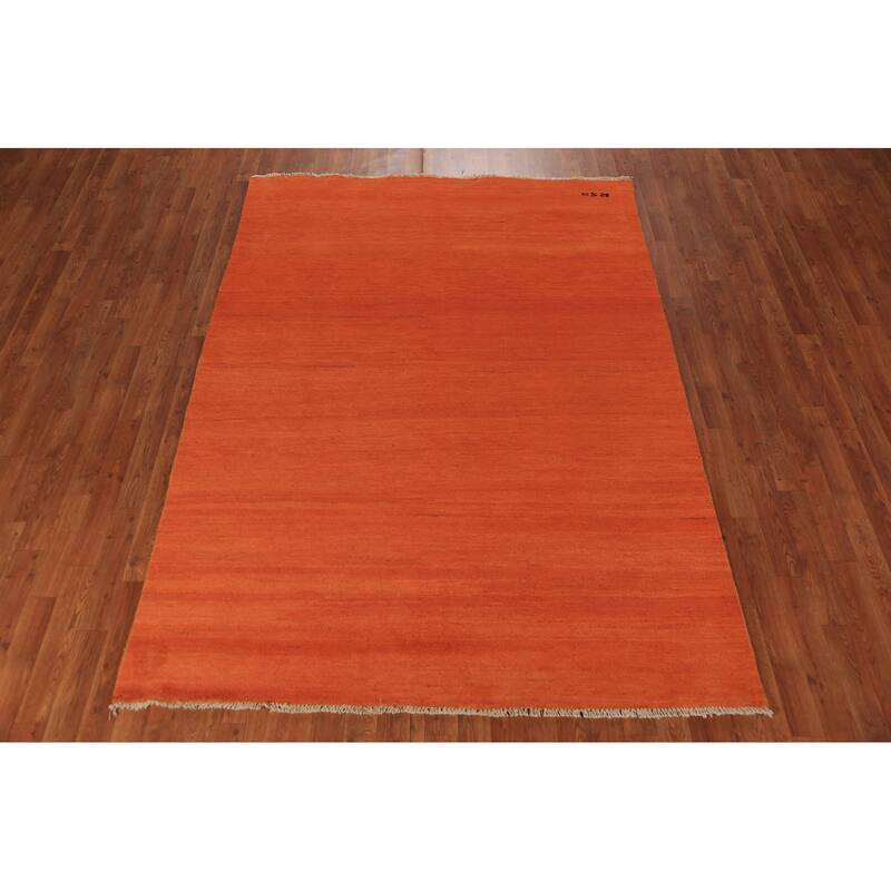 Orange Modern Gabbeh Oriental Area Rug Handmade Wool Carpet - 5'7" x 7'10"