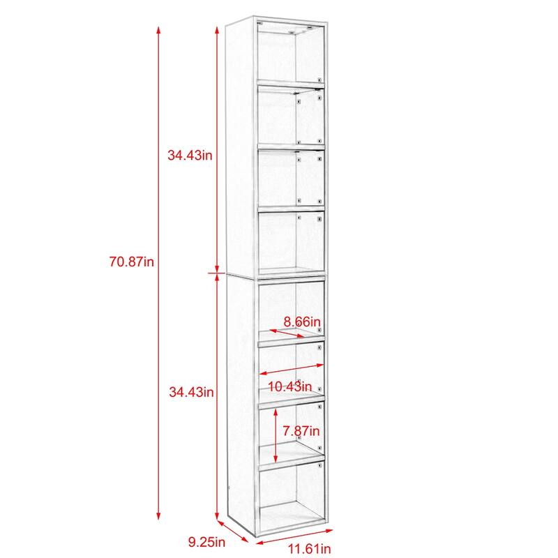 8-Tier Media Tower Rack Bookcase Display Bookshelf CD DVD Slim Storage Cabinet With Adjustable Shelves