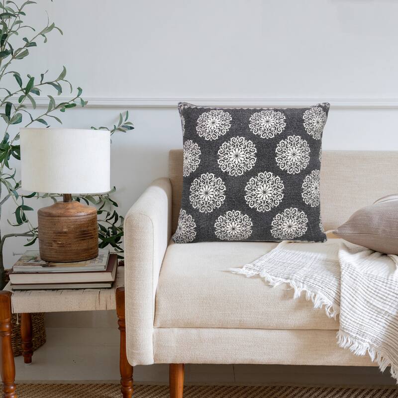 Sevita Traditional Bordered Bohemian Floral Throw Pillow, Single or Set of 2