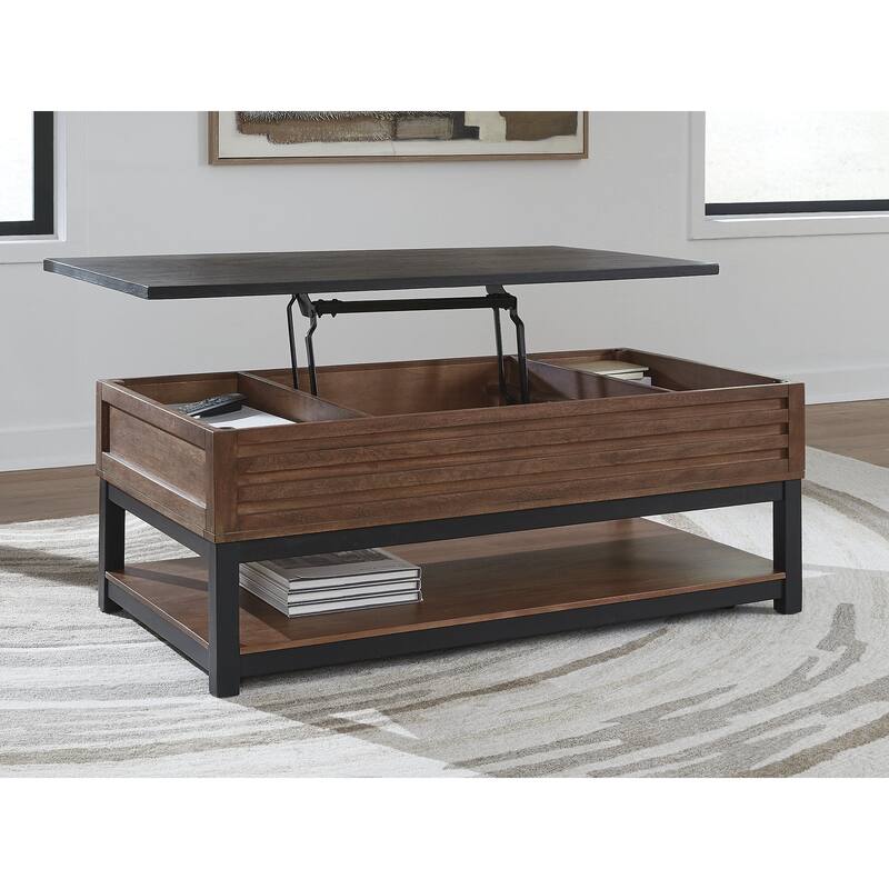 Signature Design by Ashley Kallari Black/Brown Lift-Top Coffee Table - 47.75" W x 26.25" D x 19.63" H
