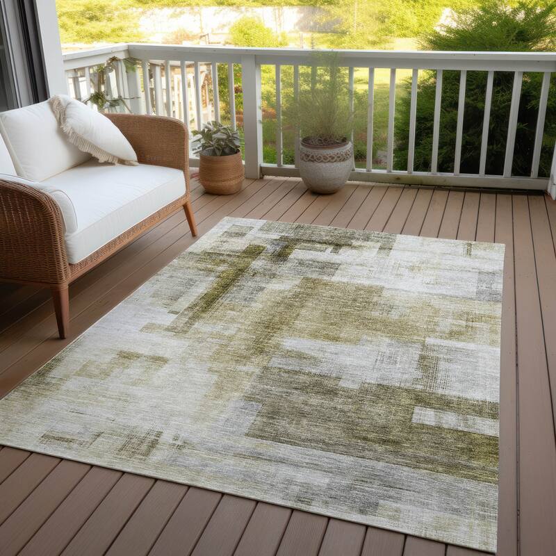 Machine Washable Indoor/ Outdoor Contemporary Abstract Chantille Rug