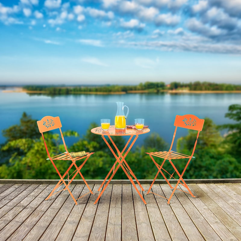 Alpine Corporation Indoor/Outdoor 3-Piece Bistro Set Folding Table and Chairs Patio Seating - Orange