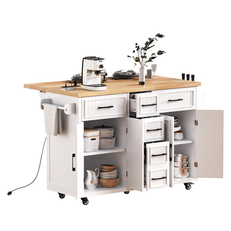 Large Kitchen Island with Drop Leaf Rolling Kitchen Cart with Drawers