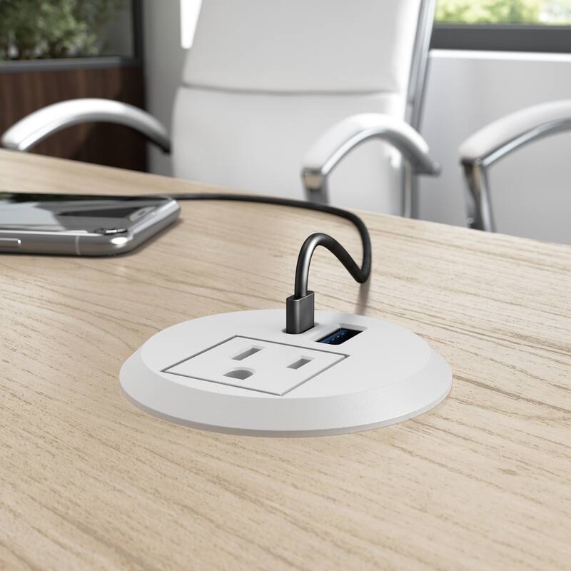 Bush Business Furniture Power Grommet with AC Outlet and USB Ports - White