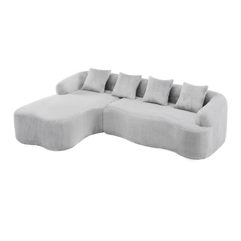 L-Shape Sectional Sofa with Curved Chaise, Beige Modular Chenille Couch