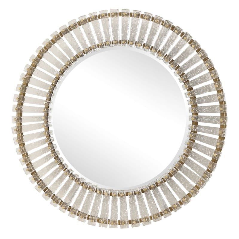 Textured Glass Round Wall Mirror - 40.5" - Brushed Gold Finish